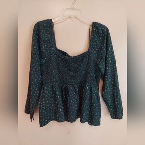 Old Navy Dark Green Floral Smocked Blouse